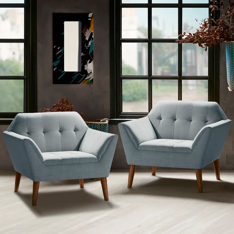 Mercury Row® Merrylite Newport Wide Mid-Century Modern Lounge Chair Set of 2 (Set of 2)