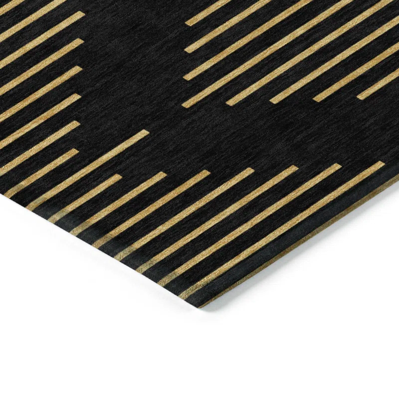 Machine Washable Indoor/Outdoor Chayden ACN1017 Black Rug