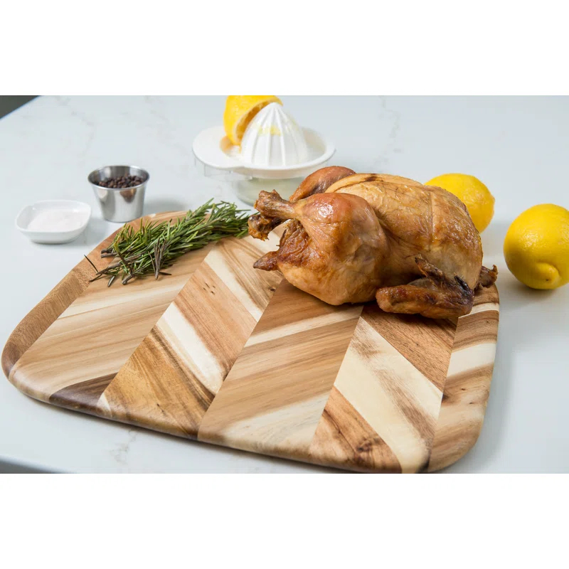 Lipper International Acacia Herringbone Rounded Edge Cutting/Serve Board With Inset Handles, Small