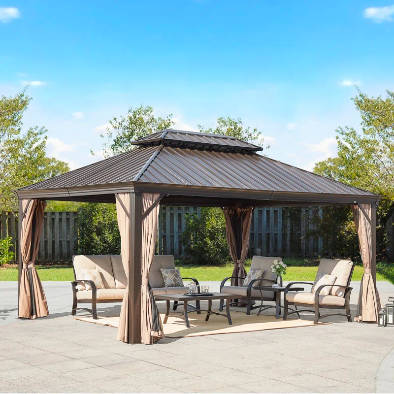 Peak Home Furnishings Hardtop Aluminum Patio Gazebo