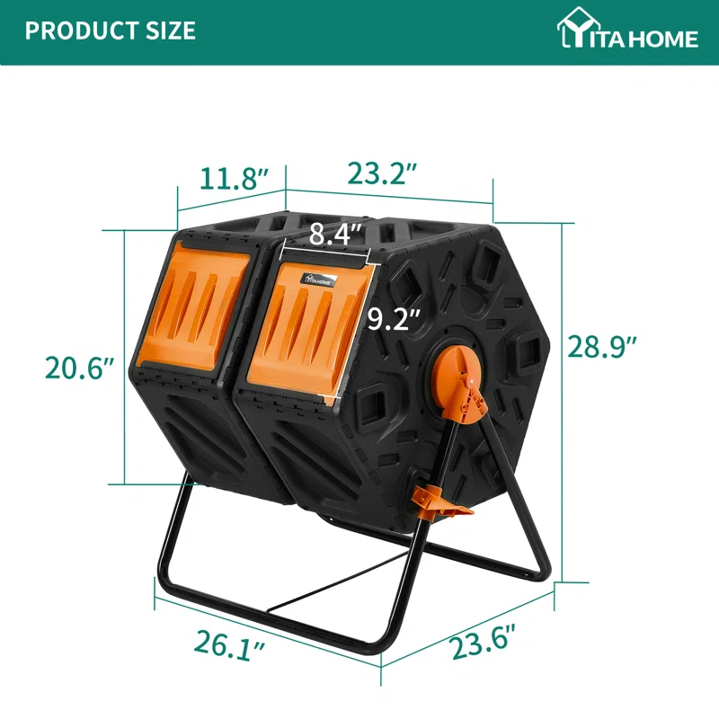 YITAHOME 34 Gal. Large Outdoor Dual Chamber Tumbler Composter