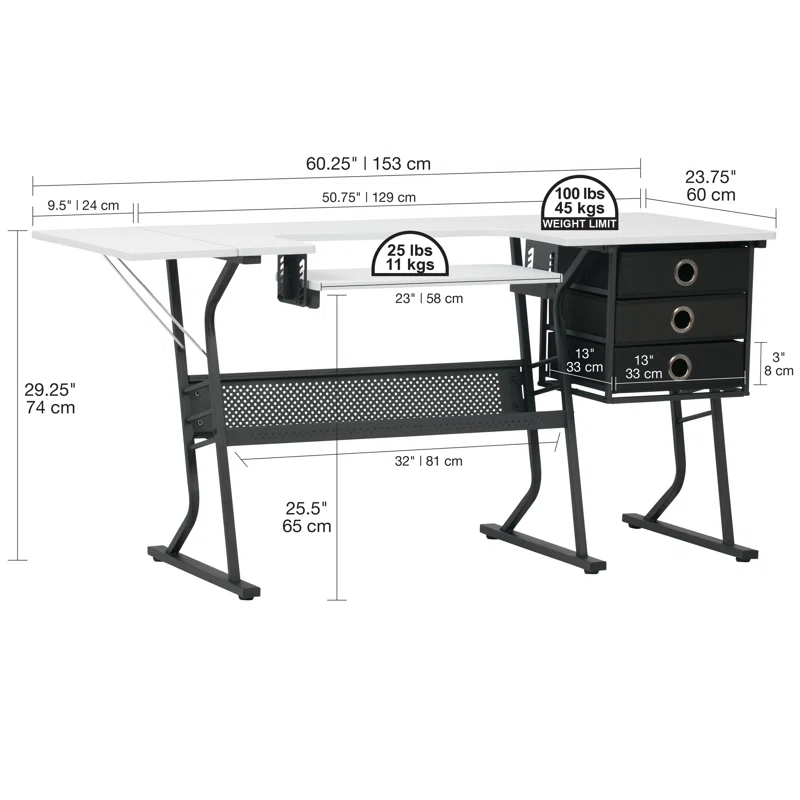 Sew Ready 60.25'' x 23.75'' Sewing Table with Sewing Machine Platform
