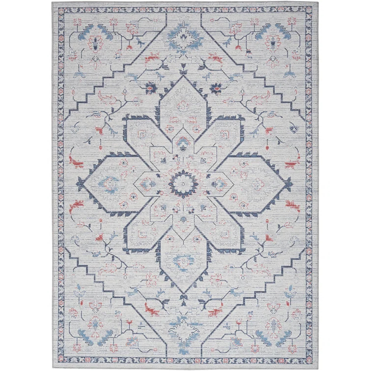 Bungalow Rose Oriental Machine Washable Area Rug in Gray