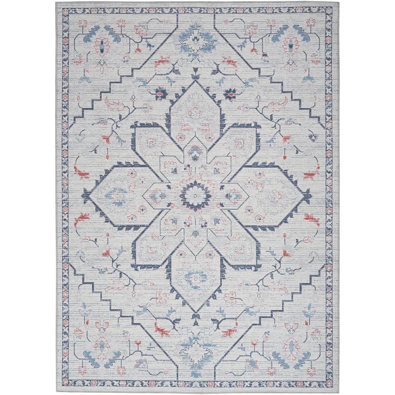 Bungalow Rose Oriental Machine Washable Area Rug in Gray