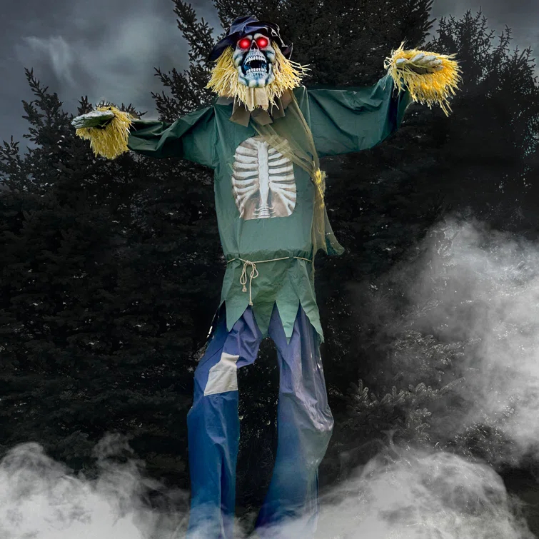 Haunted Hill Farm Haunted Hill Farm 15-ft. Animatronic Scarecrow for covered outdoor Halloween decoration