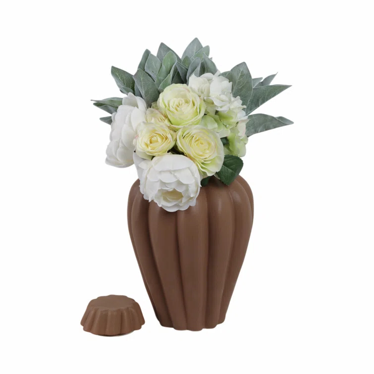 Handmade Brown Stoneware Jar with Lid, 12"