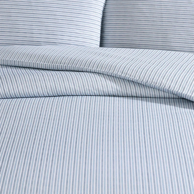 Eddie Bauer Ticking Stripe Navy Cotton Percale Duvet Cover Set