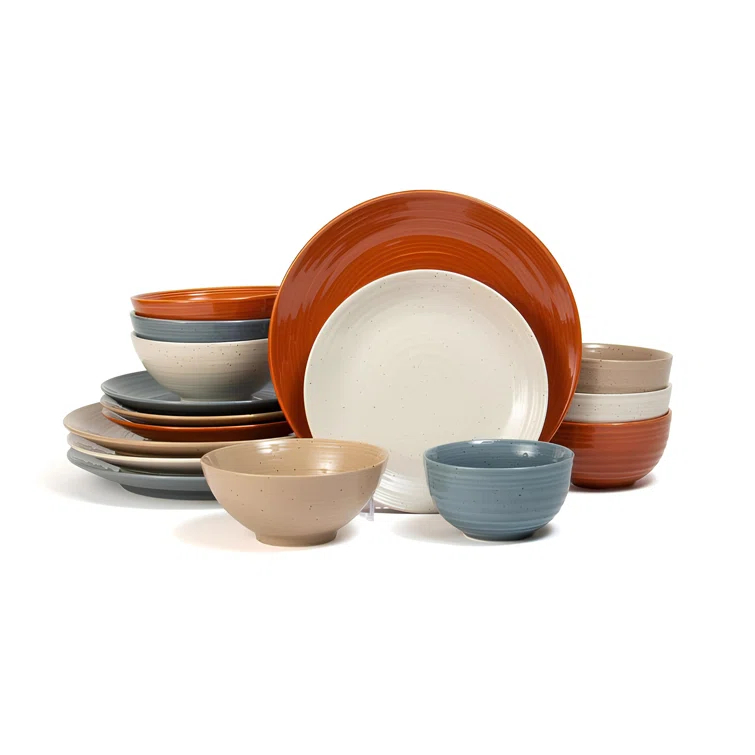 Sango Siterra Painter's Palette 16-Piece Stoneware Dinnerware Set - Service For 4, Plate & Bowl Set