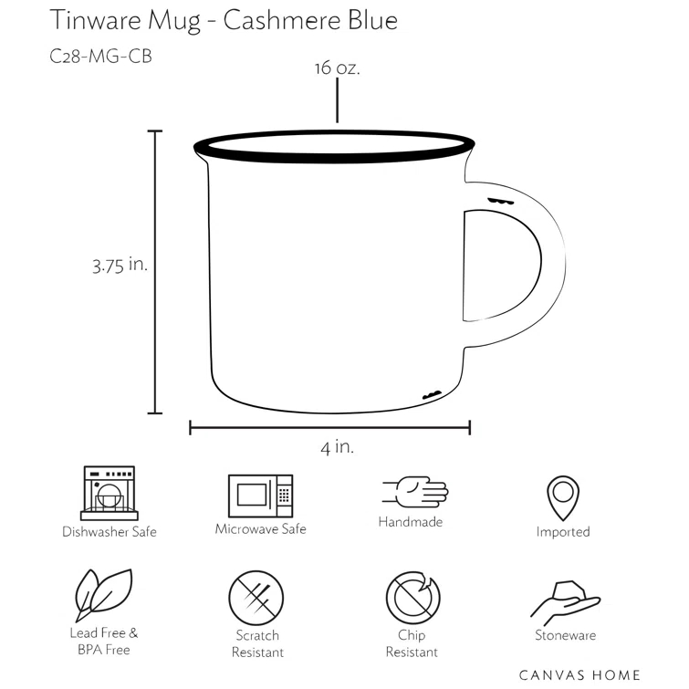 Canvas Home Tinware Stoneware Coffee Mug 16oz (Set of 4)