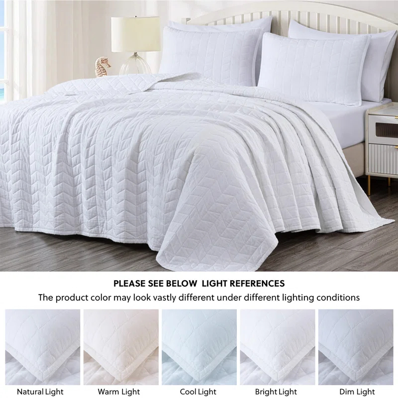 Chezmoi Collection Solid Color Embroidery Stitching Cotton Quilt Sets Cotton Quilt Set