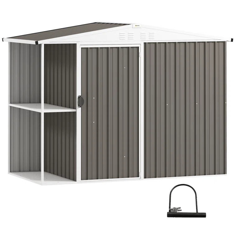 Outsunny 8 x 4ft Outdoor Storage Shed, Metal Garden Shed with 2-Tier Storage Rack, Air Vents and Lockable Door, Tool Shed for Backyard, Patio, Lawn