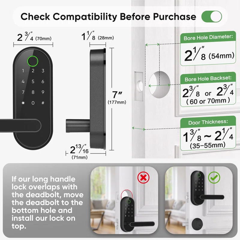 Keyless Entry Fingerprint Digital Smart Lock: Electronic Door Lock With Password, Electric Door Handle, Biometric Door Handle (Black)
