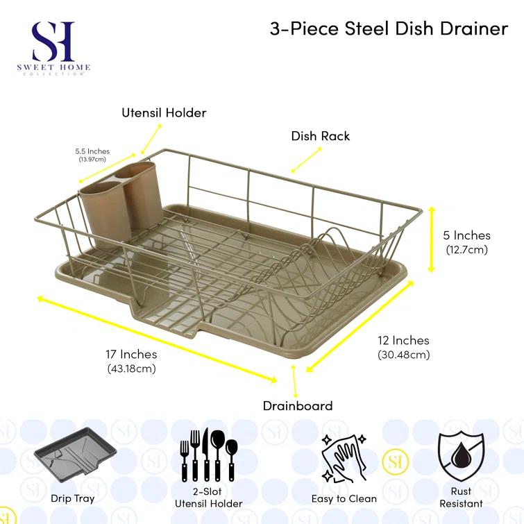 Red Barrel Studio® Steel 3-Piece Large Dish Drainer by Sweet Home Collection