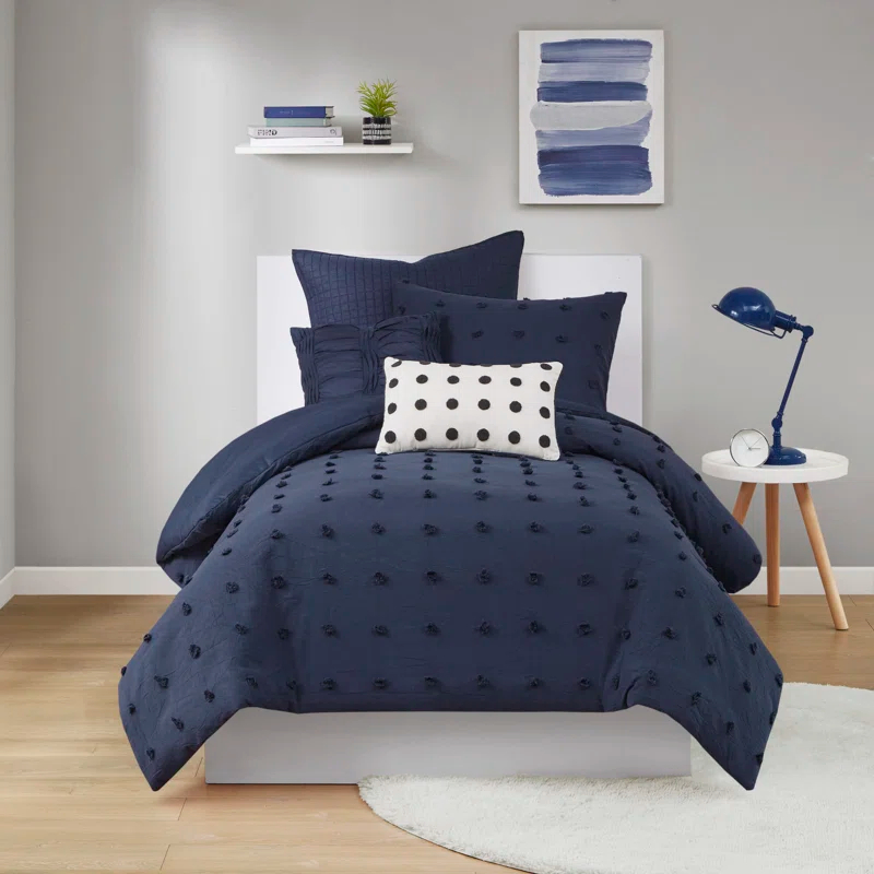 Brooklyn Cotton Jacquard Duvet Cover Set with Euro Shams and Throw Pillows