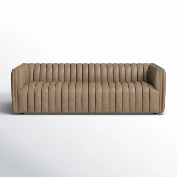 Palermo Drift Tufted Leather Sofa with Wood Frame
