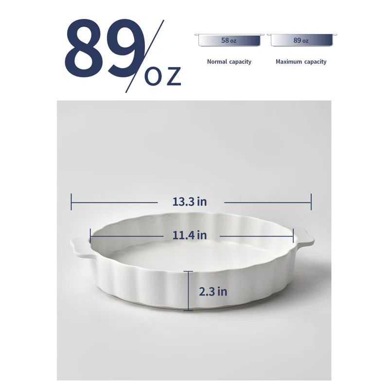 MASTER CRAFT WINDOW AND DOOR Ceramic Pie Pan For Baking,13Inch Round Baking Dish With Double Handle,Pie Plate With Ruffled Edge-Microwave, Dishwasher, And Oven Safe