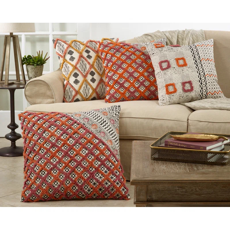 Saro Lola Collection Appliqued Cotton Throw Pillow