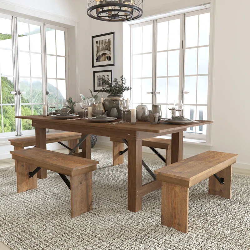 Flash Furniture HERCULES Series Folding Farm Table and Four Bench Set & Reviews | Wayfair