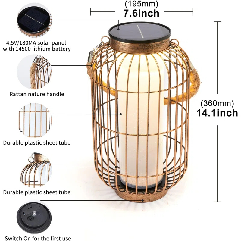 pearlstar "14.1'' Large Outdoor Solar Lanterns Hanging Light Waterproof LED Garden Lights  Retro Bronze Metal Lamp"