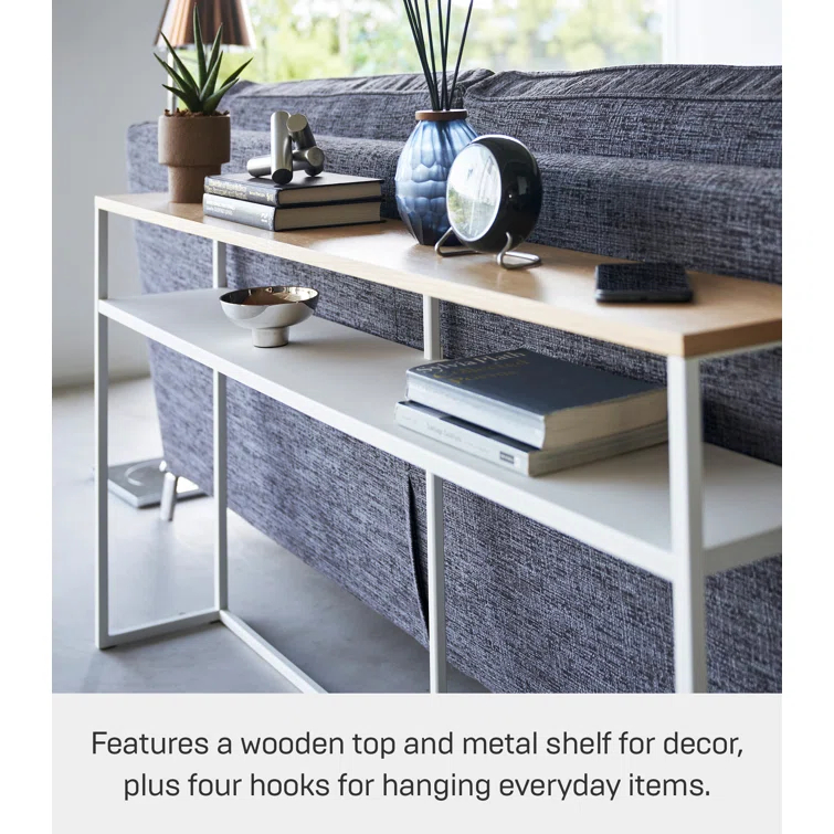 Yamazaki Home Tower Long Console Table For Entryway Or Hallways, Narrow Behind Sofa Table With Wooden Top And Metal Shelf - Shelf, 26" - Steel