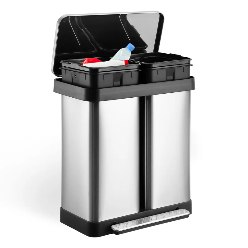 babevy 16 Gallon (30L+30L) Trash Can, Fingerprint Proof Stainless Steel Kitchen Garbage Can With Soft-Close Lid And 2 Removable Liner