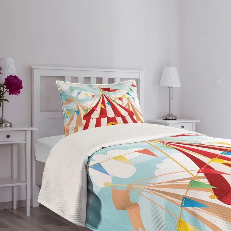 Ambesonne Ambesonne Circus Bedspread Set Circus Cloudy Sun Sky Blue White Red