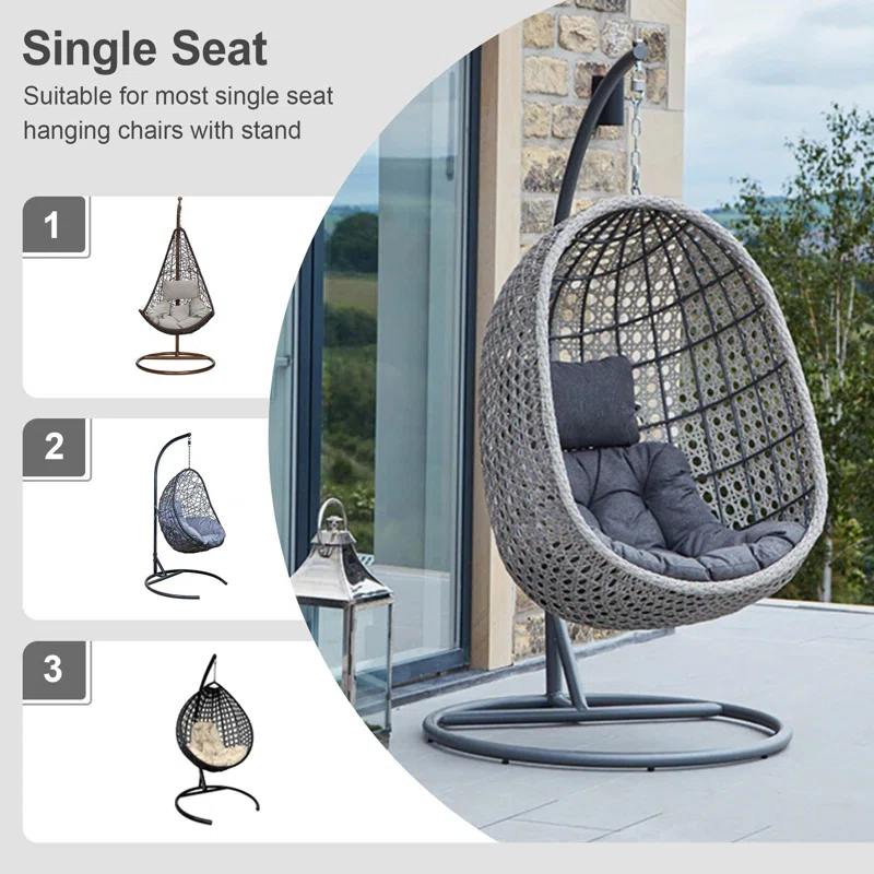 Arlmont & Co. Single Seat Patio Hanging Egg Chair Cover - Waterproof Outdoor Wicker Egg Swing Chair with Stand Cover