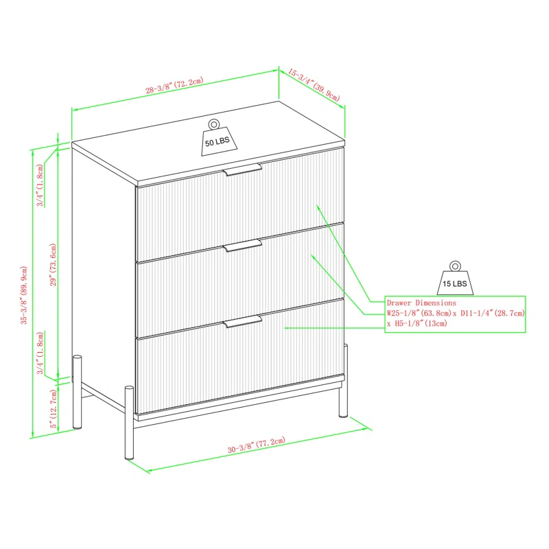 Millwood Pines Mid-Century 3-Drawer Chest with Reeded Drawer Fronts, Coastal Oak
