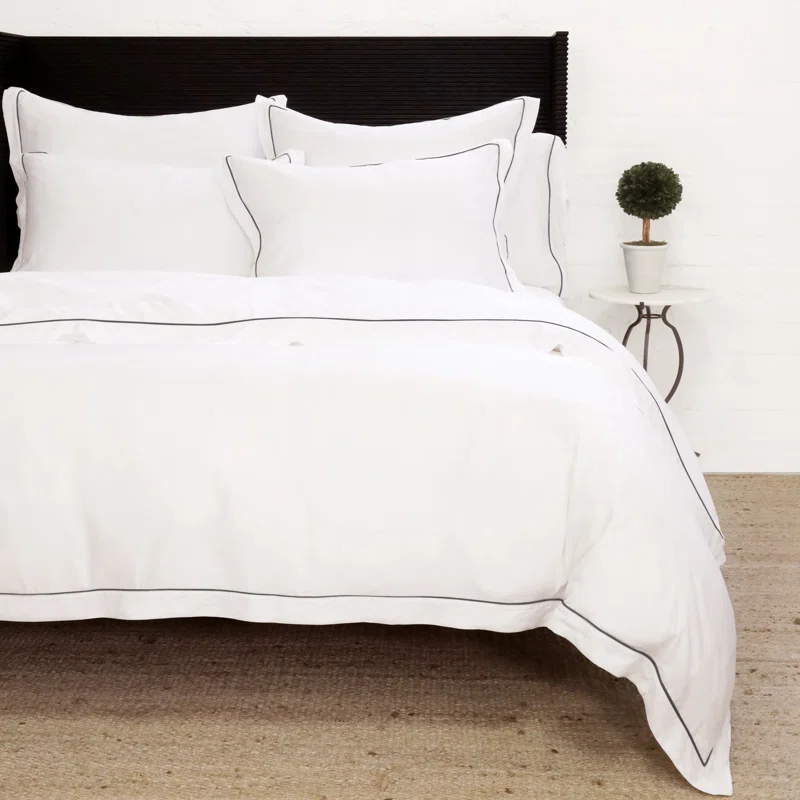 White Twin Sateen Weave Duvet Cover Set with Button Closure