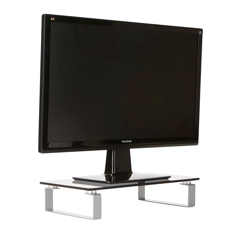 Mind Reader Mind Reader Monitor Stand, Contemporary, Desktop Organizer, Laptop Riser, Office, Glass, 22"L x 8.25"W x 3"H, Clear