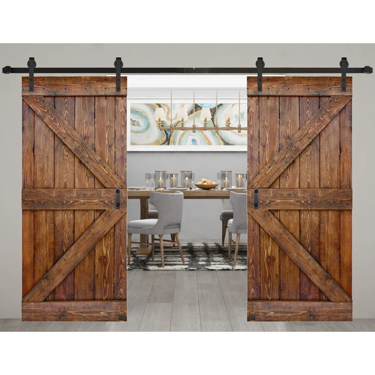 IsLife K Style Solid Core Wood Double Sliding Barn Door with Hardware Kit -Assembly Needed (Set of 2)