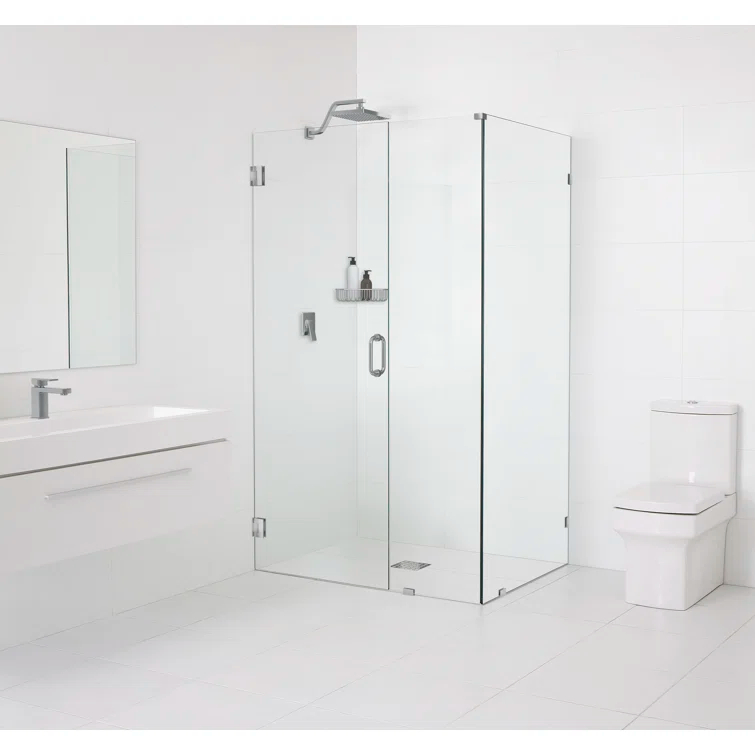 Glass Warehouse Illume 53 in. x 37 in. x 78 in. 90-degree Fully Frameless Wall Hinged Glass Shower Enclosure 90-WH-53-37-BN
