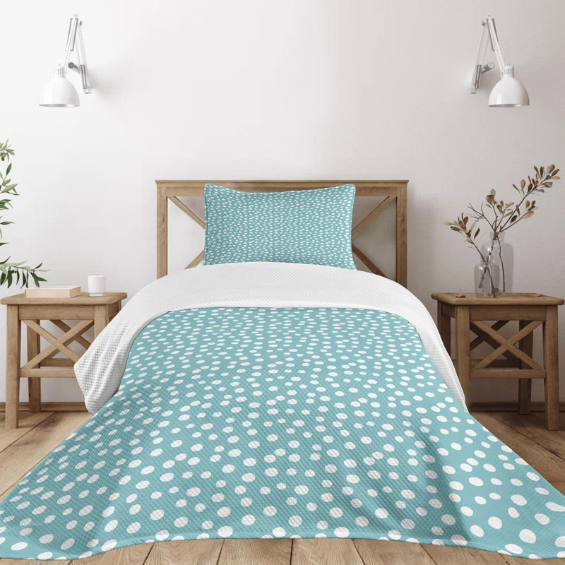 Ambesonne Ambesonne Turquoise Bedspread Set 2 Pcs Polka Dots Romantic Art Twin White and Pale Blue