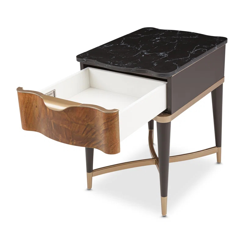 Michael Amini Malibu Crest Marble Top End Table with Storage