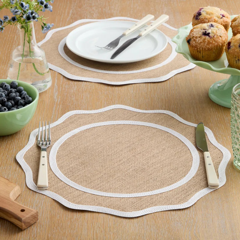 Martha Stewart MARTHA STEWART Hessian Textured Wedge Border Placemats 6-Pack Set 15”x15” Round (Set of 6)