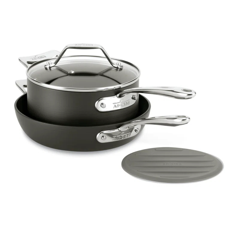 All-Clad All-Clad Essentials 4-Piece Non-Stick Skillet Set with Lids