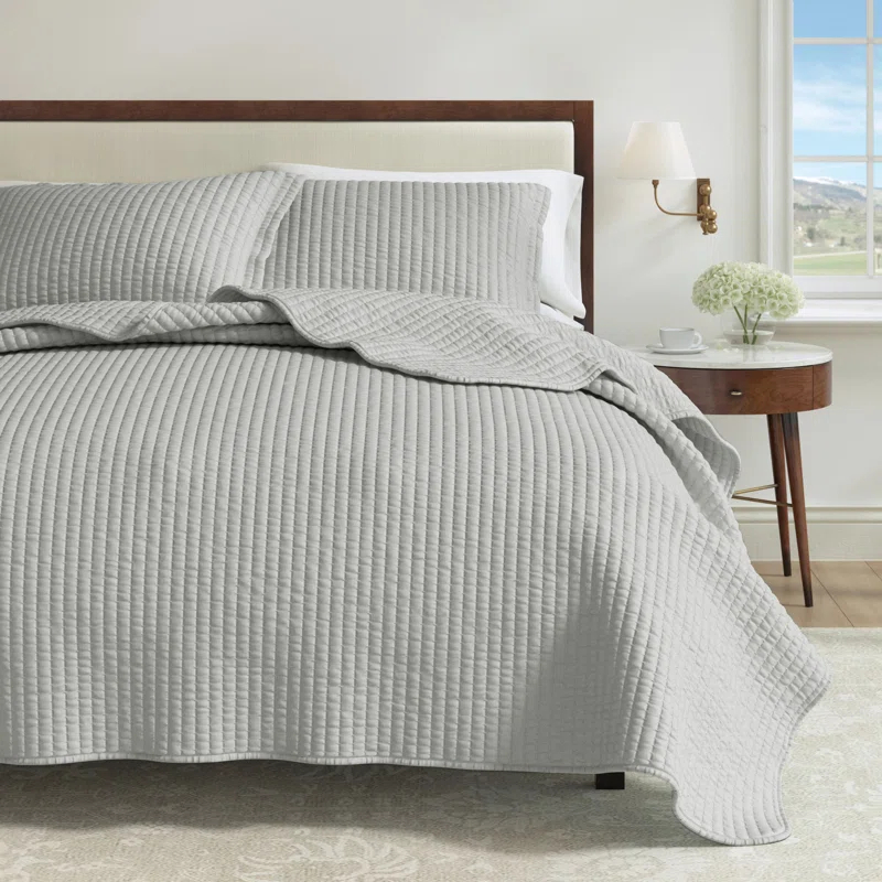 FreshFolds Modern & Contemporary Stripe Stitched Quilt Set with Shams