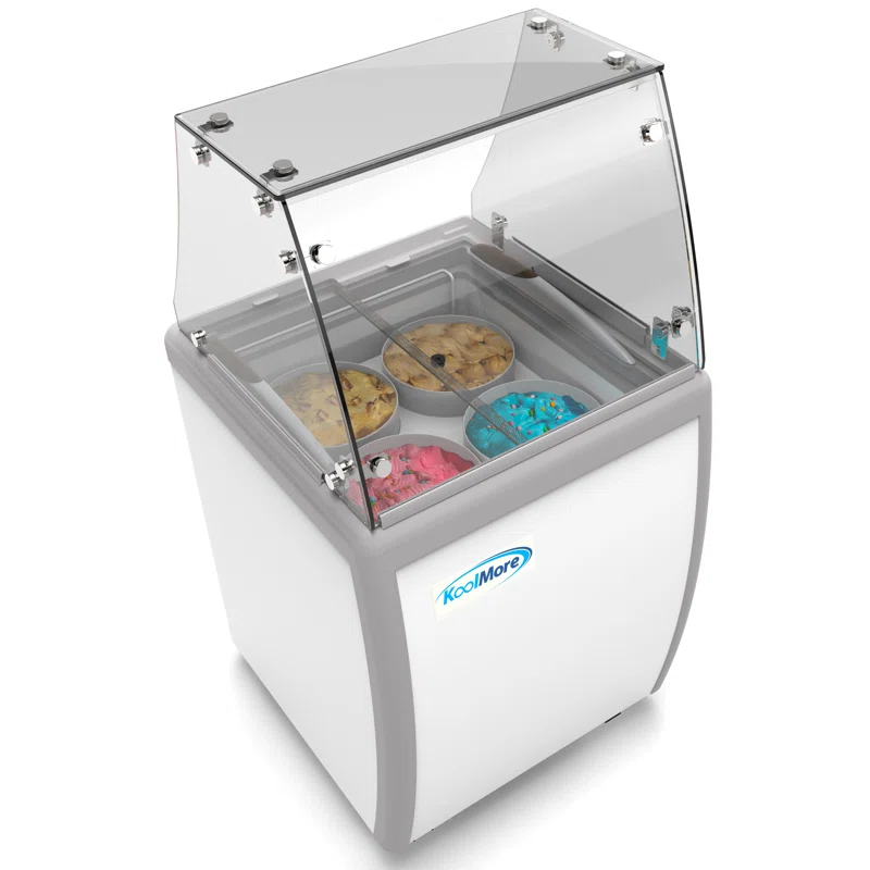 KoolMore 26 in. 4 Tub Ice Cream Dipping Cabinet Display Freezer with Sliding Glass Door and Sneeze Guard, 6 cu. ft. KM-ICD-26SD-FG.