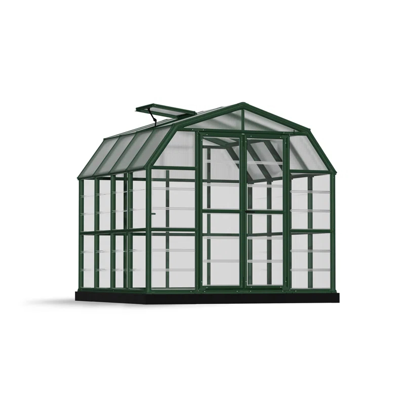 Canopia Palram - Canopia Grand Gardener 2 - 8' W x 8' D Walk-In Hobby Clear Polycarbonate Resin Frame Greenhouse Kit with Roof Vent and Base - Green