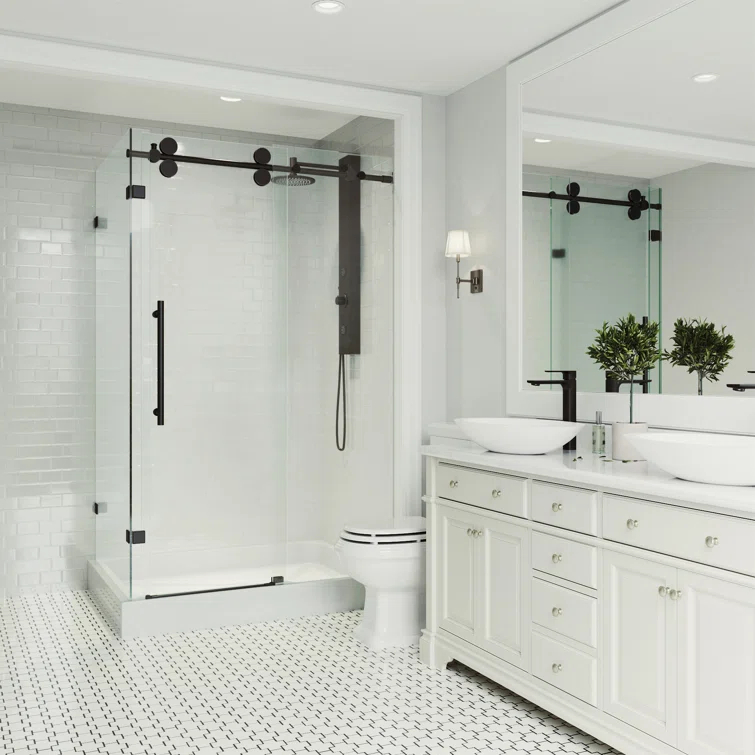 VIGO Winslow 48" W x 36" D x 80" H Sliding Frameless Shower Enclosure with 3/8  Clear Glass&Base VG6051MBCL48WR