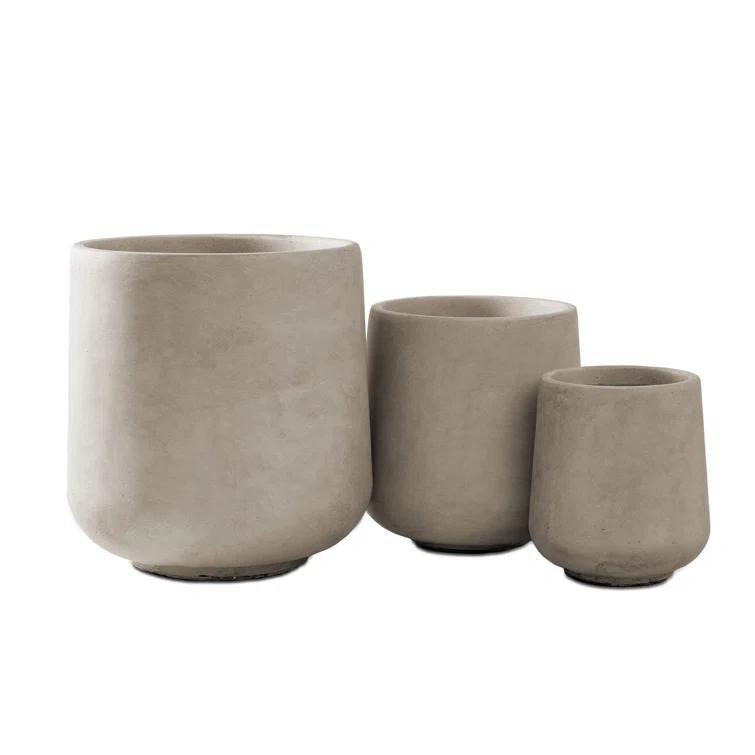 Kante Kante Round Concrete Planters, Outdoor Indoor Pots Containers with Drainage Holes Set