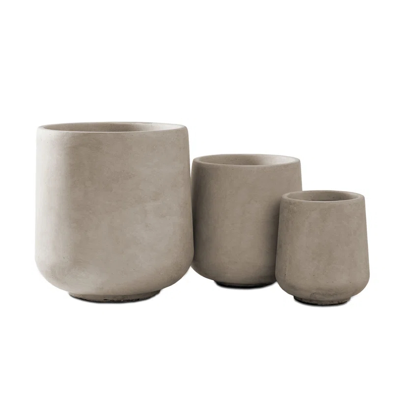 Kante Kante Round Concrete Planters, Outdoor Indoor Pots Containers with Drainage Holes Set
