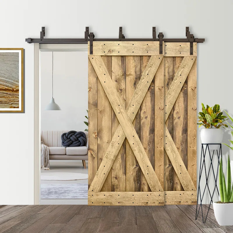 Calhome 84'' Solid Wood Paneled Painted with Installation Hardware Kit Barn Door