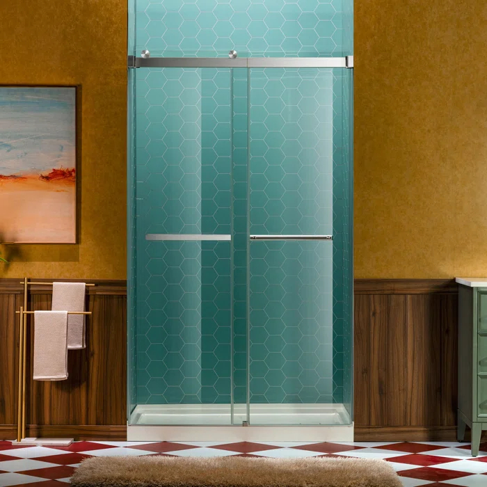 WoodBridge 44-48" W x 80" H Double Sliding Semi- Frameless Shower Door with 5/16"(8mm) Clear Tempered Glass SURFK-4880--BN