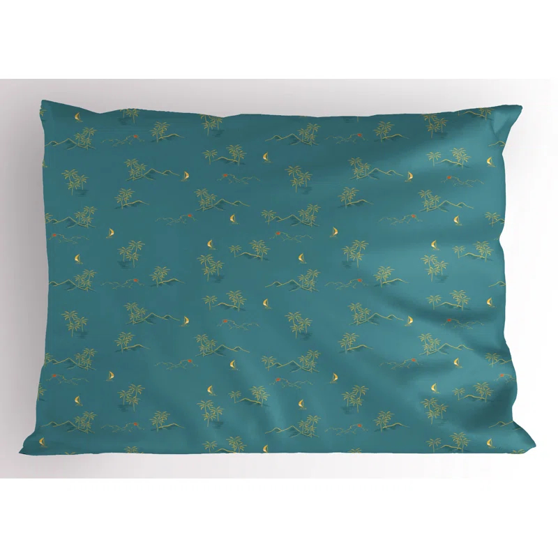Ambesonne Ambesonne Island Pillow Sham 2 Pack Summer Tropical Palm Trees Petrol Blue and Pale Green