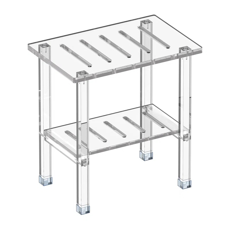 Ivy Bronx Acrylic Shower Bench For Inside Shower, Heavy Duty (Hold Up To 300Lbs) Bathroom Shower Stool With Storage Shelf, Clear