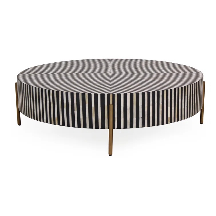 Modern 48" Black and White Metal Round Coffee Table