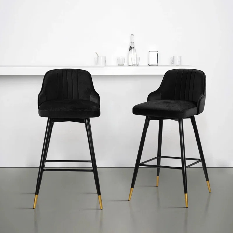 Everly Quinn Swivel Velvet Upholstered Counter & Bar Stool (Set of 2)