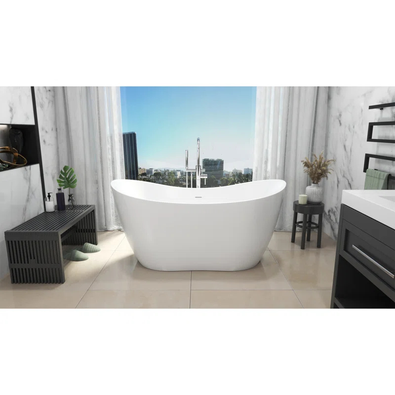DreamLine BTNL2863XC01 Nile 63 in. L x 28-3/8 in. W x 28-3/8 in. H Freestanding Acrylic Bathtub