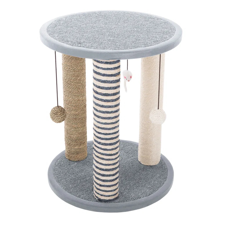 Cat Scratching Post - 3 Scratcher Posts with Carpeted Scratch Pad Base and Perch - Furniture Scratching Deterrent for Indoor Cats by PETMAKER